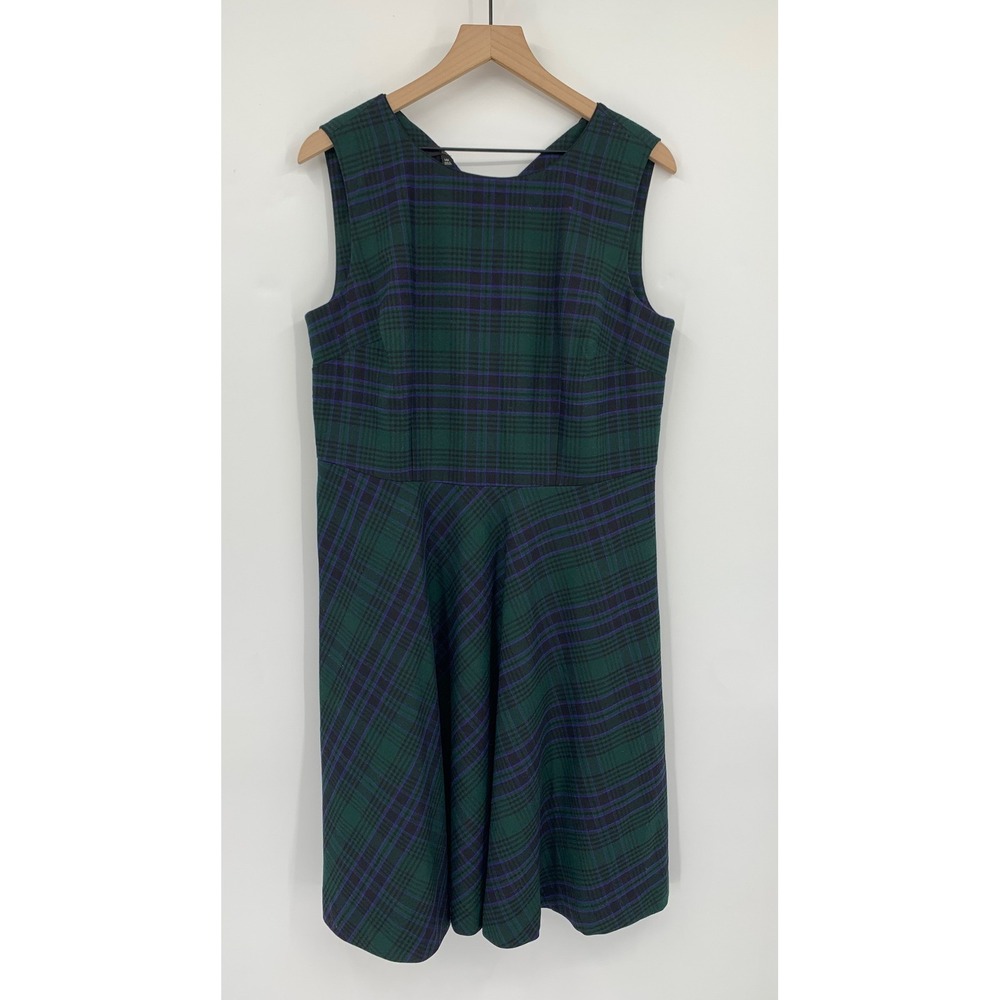 Talbots Dress Women 14 Petite Green Purple Plaid Wool Blend Holiday Christmas